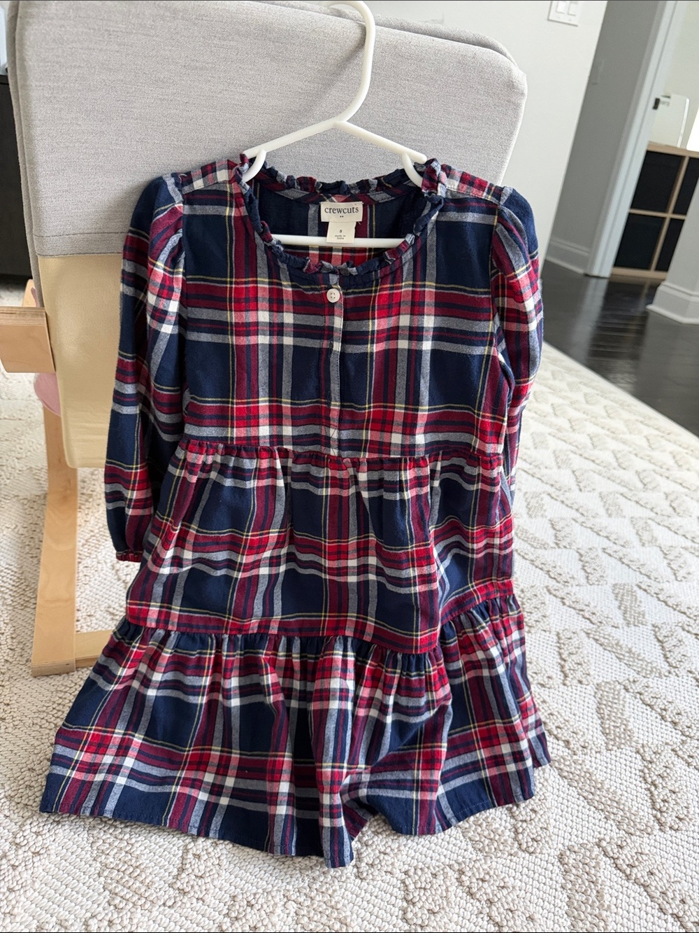 Crewcuts Navy, Red and White Plaid Tiered Long-Sleeve Dress size 5